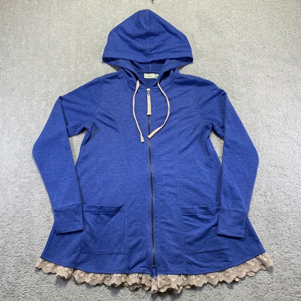 LOGO‎ LOUNGE Hoodie Dress Womens XXS Blue Lace Trim Zip Up Cardigan Y2k